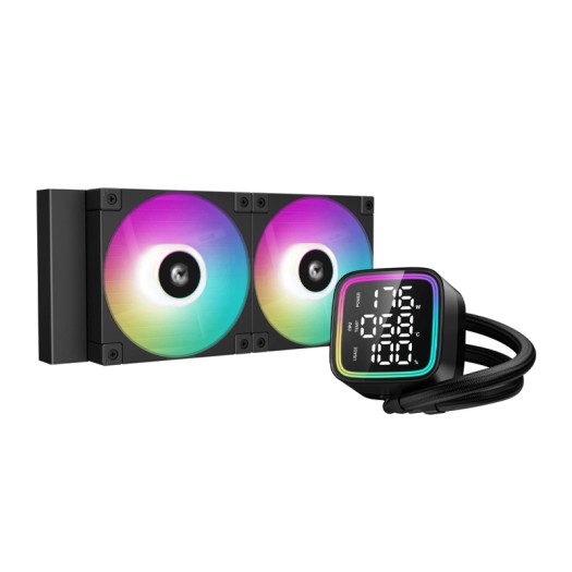 DeepCool LD240 DIGITAL Optimized 240mm Liquid CPU Cooler with Multiline LED Digital Display, Real-Time CPU Status, 2x 120mm FD12 ARGB Fans, 2400 RPM Fan Speed, 72.04 CFM Airflow, Black - R-LD240-BKMSN-G-1