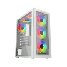 Twisted Minds Manic Shooter-03 ATX Mid Tower Gaming PC Case, Tempered Glass Front & Side Panel, Pre-Installed 4*120mm ARGB Fans, Up 360mm Radiator, Dust Filter, USB 3.0 / USB 1.1, White - TM350-18-W