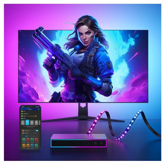 Govee AI Sync Box and Monitor Backlight, RGBIC Led Strip Light for 27-34 inch monitors, HDMI 4K,DreamView, Work with Alexa, Google Assistant, and CEC - H6602