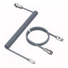 MAMBASNAKE C01 Coiled Keyboard Cable, Pro Custom USB-C Aviator Cable for Mechanical Keyboard, Type-C to USB-A, TPU Spring Cable with Detachable Metal Aviation Connector for PC Gaming Keyboard-Grey