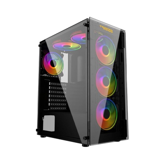 Twisted Minds Manic Shooter-03 ATX Mid Tower Gaming PC Case, Tempered Glass Front & Side Panel, Pre-Installed 4*120mm ARGB Fans, Up 360mm Radiator, Dust Filter, USB 3.0 / USB 1.1, Black TM350-18