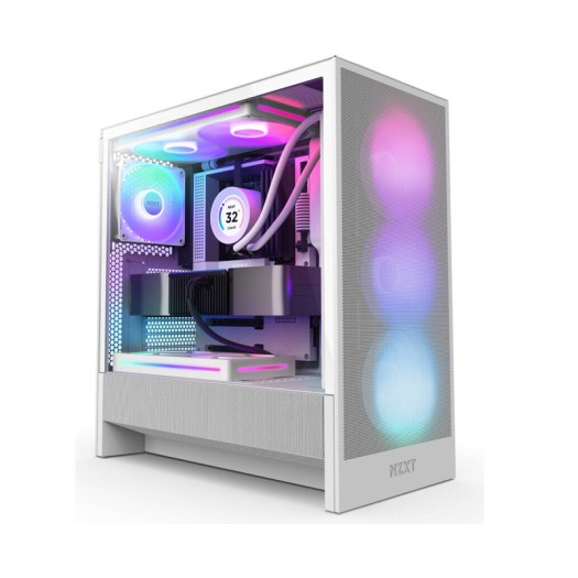 NZXT H5 Flow RGB 2024 Edition Compact ATX Mid-Tower Airflow Case, 1x F360 RGB Core & 1x F120Q Pre-Installed Fan, SGCC Steel, Dark Tinted Tempered Glass Materials, White | CC-H52FW-R1