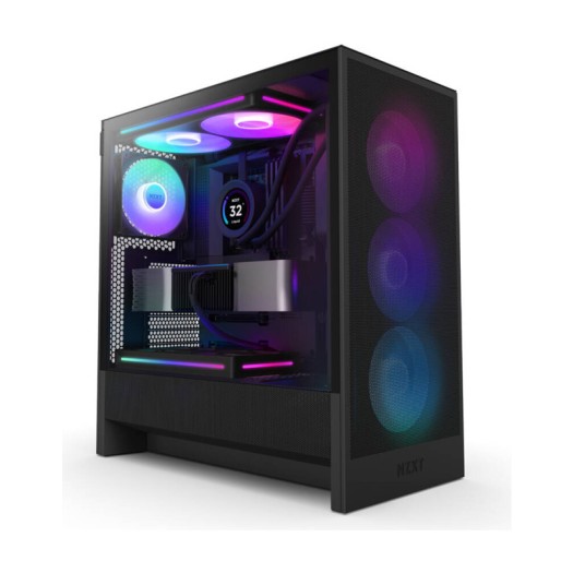 NZXT H5 Flow RGB 2024 Edition Compact ATX Mid-Tower Airflow Case, 1x F360 RGB Core & 1x F120Q Pre-Installed Fan, SGCC Steel, Dark Tinted Tempered Glass Materials, Black | CC-H52FB-R1