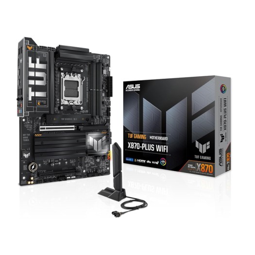 ASUS TUF Gaming X870-PLUS WiFi AMD AM5 X870 ATX Motherboard, 16+2+1, 80A SPS Power Stages, DDR5, PCIe 5.0 Ready, Four M.2 Slots, Wi-Fi 7, 2.5Gb LAN, HDMI, USB4® 40Gbps, SATA 6 Gbps, USB 20Gbps Type-C