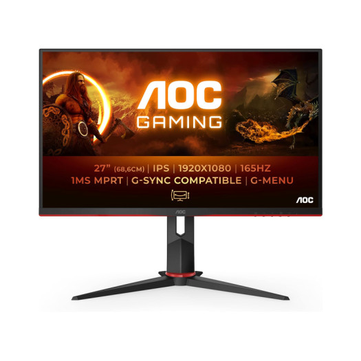 AOC Gaming 27G2SPU - 27 Inch FHD Monitor, 165Hz, IPS, 1ms MPRT, AMD FreeSync Premium, Speakers, Height Adjust, USB HUB (1920 x 1080 @ 165Hz 250 cd/m², HDMI 1.4/DP 1.2, USB 3.2), Black