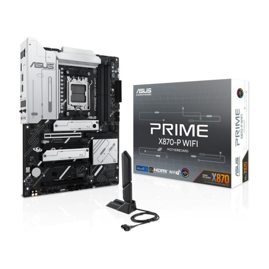 ASUS Prime X870-P WiFi AMD AM5 X870 ATX Motherboard 14+2+1 80A DrMOS Power Stages, DDR5, PCIe 5.0, PCIe 5.0 x16, Q-Release, 4X M.2, Wi-Fi 7, Q-Antenna, 2.5Gb LAN, USB4®, USB Type-C®, BIOS Flashback™