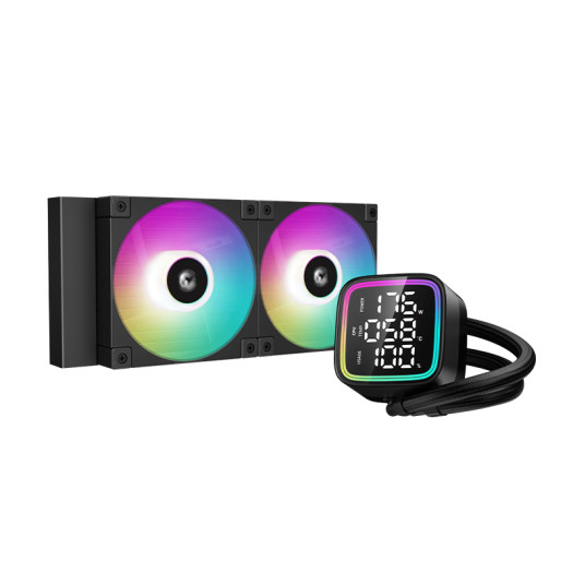 DeepCool LD240 Digital Optimized 240mm Liquid CPU Cooler With Multiline LED Digital Display, 2x 120mm FD12 ARGB Fans, 2400 RPM Fan Speed, Real-Time CPU Status, 72.04 CFM Airflow, Black | R-LD240-BKMSN-G-1