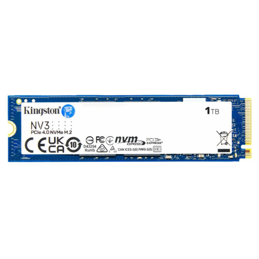 Kingston NV3 PCIe 4.0 NVMe Internal SSD, 1TB Capacity, M.2 2280 Form Factor, 6000 MB/s Sequential Read & 4000 MB/s Sequential Write Speed, 3D NAND Technology, 320 TBW Endurance