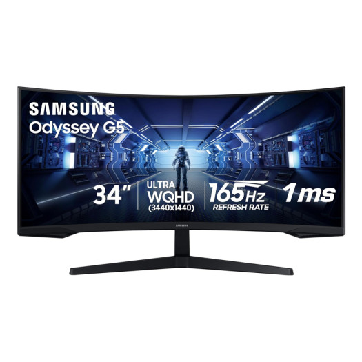 Samsung 34' Odyssey G5 Ultra-Wide Gaming Monitor with 1000R Curved Screen, 165Hz, 1ms, FreeSync Premium, Large Display, Eye Comfort, Multiple Ports, WQHD, Black - LC34G55TWWMXZN