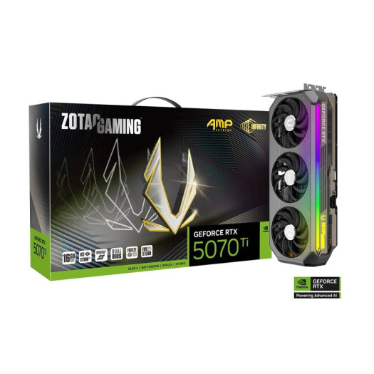 GPU - ZOTAC GAMING GeForce    RTX 5070 Ti AMP Extreme INFINITY Graphics Card, 16GB GDDR7 256-Bit, 2512 MHz Engine Clock, 28 Gbps Memory Clock, 8960 CUDA Cores, PCI Express 5.0 x16 | ZT-B50710B-10P