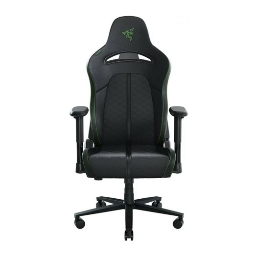 Razer Enki X Essential Leather Gaming Chair, 2D Armrests, Built-In Lumbar Arch, Optimized Cushion Density, Adjustable 152° Recline, 60mm PU Coated Casters, Black & Green | RZ38-03880100-R3G1