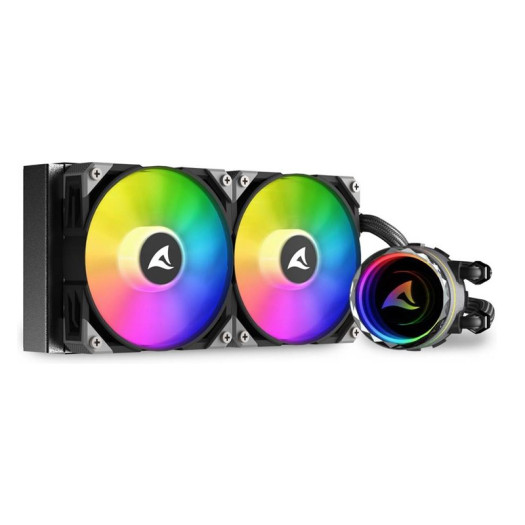 Sharkoon S80 RGB 240mm AIO Liquid CPU Cooler, 120mm Addressable RGB PWM Fans, 600 ~ 2,000 rpm Fan Speed, 77.7 CFM Airflow, 12x Addressable RGB LED, LGA 1700 / AM5, Black | 4044951038008