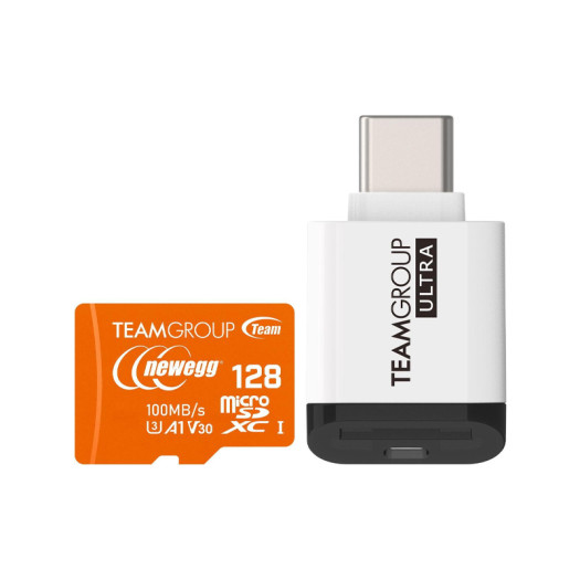 TEAMGROUP x Newegg 128GB microSDXC UHS-I U3, V30, A1 Memory card with Ultra CR I Reader, Speed Up to 100MB/s 