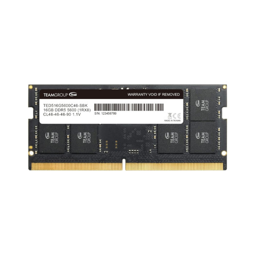 TEAMGROUP Elite SODIMM DDR5 16GB 5600Mhz (PC5-44800) CL46 Non-ECC Unbuffered 1.1V 1Rx8 Single Rank 262 Pin Laptop Memory Module Ram - TED516G5600C46A-S01