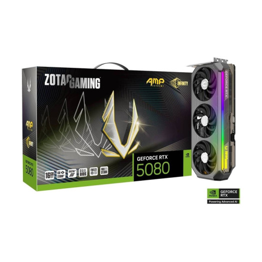 GPU - ZOTAC GAMING GeForce RTX 5080 AMP Extreme INFINITY Graphics Card, 16GB GDDR7 256-Bit Memory, 2670MHz Engine Clock, 30 Gbps Memory Clock, 10752 CUDA Cores, PCI Express 5.0 x16 | ZT-B50800B-10P