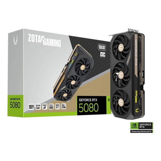 GPU - ZOTAC GAMING GeForce RTX 5080 SOLID OC Graphics Card, 16GB GDDR7 256-Bit Memory, 2640MHz Engine Clock, 30 Gbps Memory Clock, 10752 CUDA Cores, PCI Express 5.0 x16 | ZT-B50800J-10P