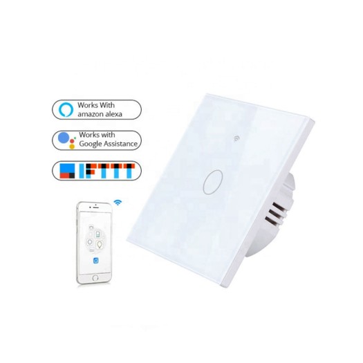 Tuya 1CH Wifi Smart Home Touch Wall Switch for Home Lamps - white -  PST-WF-E1