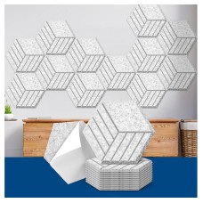 Art3d single Tiles - Self Adhesive 12 Pack Acoustic Panels, 35.5 X 30.5 CM Soundproof Wall Panels, High Density Sound Absorbing Panels Hexagon Beveled Edge Sound Dampening Panels, Studio Treatment Tiles