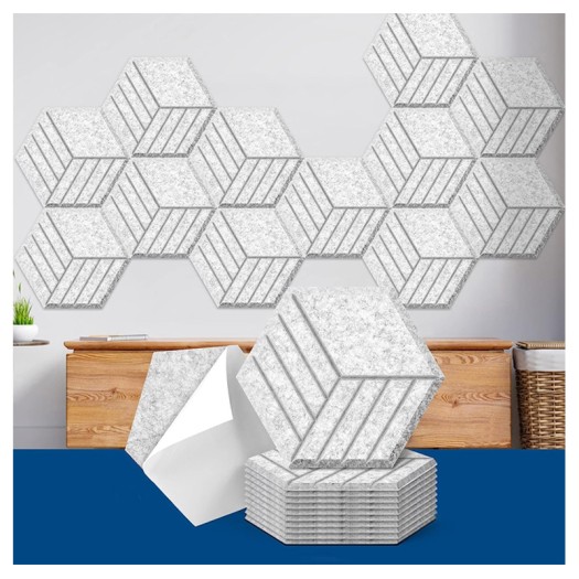 Art3d single Tiles - Self Adhesive 12 Pack Acoustic Panels, 35.5 X 30.5 CM Soundproof Wall Panels, High Density Sound Absorbing Panels Hexagon Beveled Edge Sound Dampening Panels, Studio Treatment Tiles