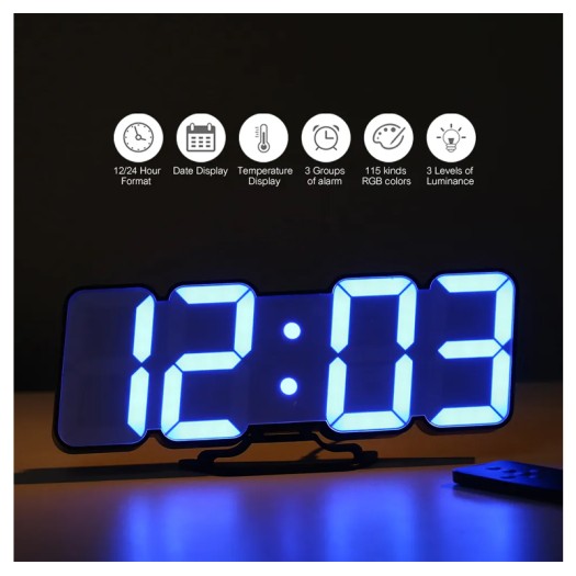 Desktop Clock 3D Digital RGB LED Alarm Clock USB Powered 115 Color 3-Level Brightness Sound Control