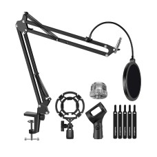InnoGear Microphone Stand MU059 for Blue Yeti Adjustable Suspension Boom Scissor Arm Stand with 3/8/''to 5/8/'' Screw Adapter Shock Mount Windscreen Pop Filter Mic Clip Holder Cable Ties, Medium, Black