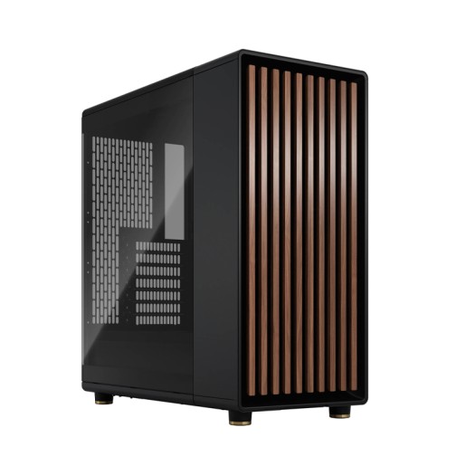 Fractal Design North TG ATX Mid Tower Gaming PC Case, Open Front with Walnut & Temp Glass Side Panel, Up to 360mm Radiator & 8x120mm Fans, USB Type-C/ 3.0, Charcoal Black TG Dark | FD-C-NOR1C-02