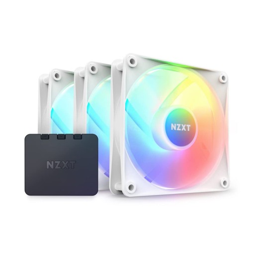 NZXT F120 RGB Core Hub-Mounted Fans with RGB Controller, High Airflow & Static Pressure, Up to 1800 RPM Speed, FDB, 78.86 CFM Airflow, Sync Lighting with Controller, Triple Pack, White | RF-C12TF-W1