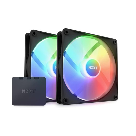 NZXT F140 RGB Core 140mm Hub-Mounted Fans with RGB Controller, High Airflow & Static Pressure, Up to 1800 RPM Speed, FDB, 78.86 CFM Airflow, Sync Lighting with Controller, 2 Pack, Black | RF-C14DF-B1