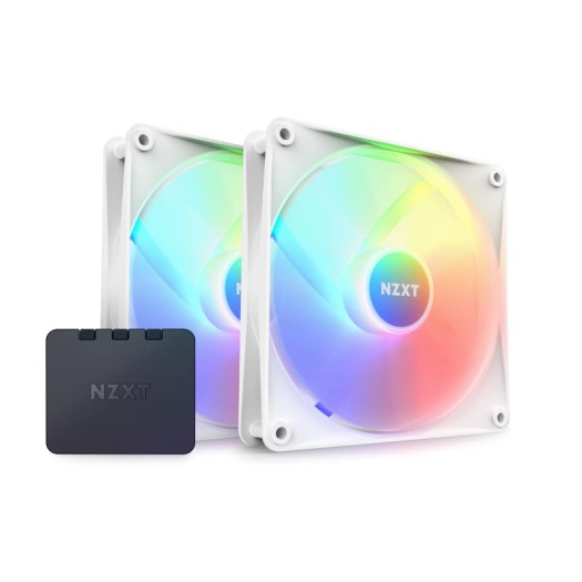 NZXT F140 RGB Core Hub-Mounted Fans with RGB Controller, High Airflow & Static Pressure, Up to 1800 RPM Speed, FDB, 78.86 CFM Airflow, Sync Lighting with Controller, 2 Pack, White | RF-C14DF-W1