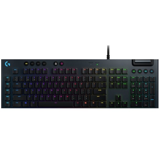 Logitech G815 LIGHTSYNC RGB Mechanical Gaming Keyboard with Low Profile GL Clicky key switch, 5 programmable G-keys, USB Passthrough, dedicated media control - Tactile – Black