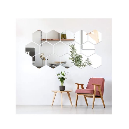 15 Pieces Hexagon Mirror Wall Stickers ,Acrylic Mirror Wall Sticker for Home Living Room Bedroom Decor (Large Size)