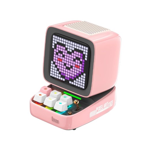 Divoom Ditoo-Pro Retro Pixel Art Game Bluetooth Speaker with 16X16 LED App Controlled Front Screen (Pink)