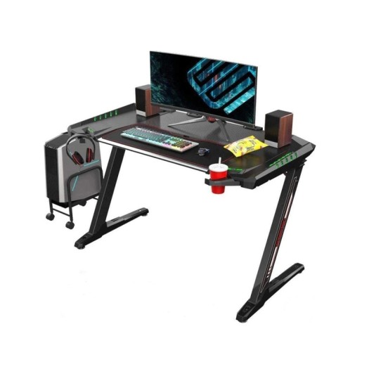 Eureka Ergonomic Z2 Gaming Desk 50.6'' Z Shaped Office PC Computer Gaming Table with Retractable Cup Holder Headset Hook RGB Light | ERK-EDK-Z2BK