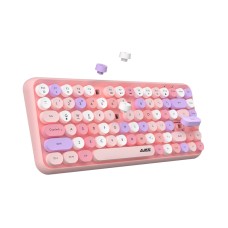 NACODEX 308I WIRELESS BLUETOOTH KEYBOARD 84-Keys Cute Retro Round Keycaps, Comfortable Ergonomic Typewriter Keyboard Compatible with Android Windows Mac (Colorful Pink)