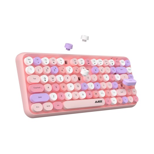 NACODEX 308I WIRELESS BLUETOOTH KEYBOARD 84-Keys Cute Retro Round Keycaps, Comfortable Ergonomic Typewriter Keyboard Compatible with Android Windows Mac (Colorful Pink)