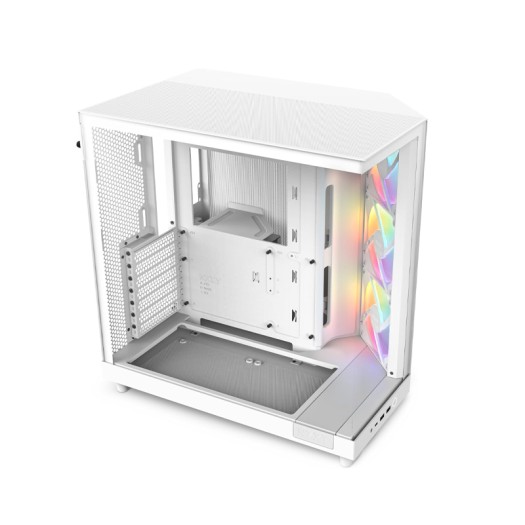 NZXT H6 Flow RGB Compact Dual-Chamber Mid-Tower Airflow Case | Includes 3 x 120mm RGB Fans | Panoramic Glass Panels | High-Performance Airflow Panels | Cable Management | White - CC-H61FW-R1