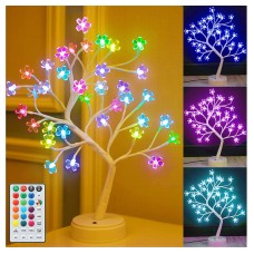 Cherry Blossom RGB Tree Light with Remote Control 16 Color-Changing LED Artificial Flower Tree Table Top Lamp Modern Home Lit Tree Centerpieces Decoration
