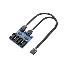 Motherboard USB2.0 9pin USB Header Splitter Male 1 to 4 Female Extension Cable（30cm/0.98ft）Card Control PCB Board USB HUB 9-pin Splitter Adapter Port Multilier PWM Fan Splitter Cable 1 to 4 Converter