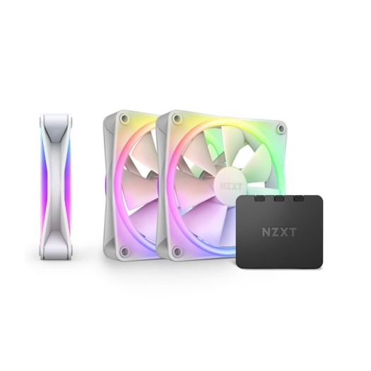 NZXT F120 RGB Duo Triple Pack - 3 x 120mm Dual-Sided RGB Fans with RGB Controller – 20 Individually Addressable LEDs – Balanced Airflow and Static Pressure – Fluid Dynamic Bearing – PWM – White