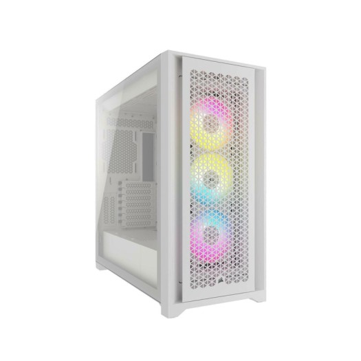 Corsair iCUE 4000D RGB AIRFLOW Mid-Tower Case, True White - 3x AF120 RGB ELITE White Fans - iCUE Lighting Node PRO Controller - High-airflow Design