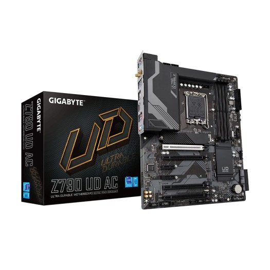 GIGABYTE Z790 UD AC (LGA 1700/ Intel Z790/ ATX/ DDR5/ Triple M.2/ PCIe 5.0/ USB 3.2 Gen2X2 Type-C/Intel Wi-Fi/ 2.5GbE LAN/PCIe EZ-Latch/Multi-Key/Motherboard)