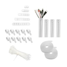 MasterMind 121pcs Cord Management Organizer Kit 4 Cable Sleeve with Zipper,10 Self Adhesive Cable Clip Holder,10pcs and 2 Roll Self Adhesive tie and 100 Fastening Cable Ties for TV Office Home etc (white)