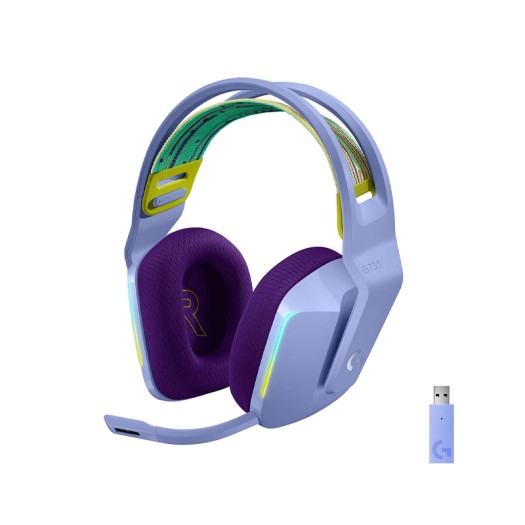 Logitech G733 Lightspeed Wireless Gaming Headset with Suspension Headband, LIGHTSYNC RGB, PRO-G Audio Drivers - Lilac