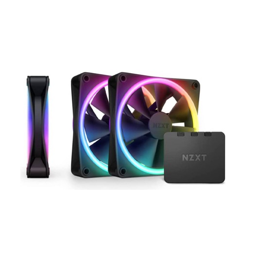 NZXT F120 RGB DUO Triple Pack Fan, 120mm Size, With RGB Controller, 20 Individually Addressable LEDs, Balanced Airflow /Static Pressure, Fluid Dynamic Bearing, 500-800 RPM Speed, Black | RF-D12TF-B1