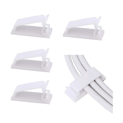 10 pcs Self Adhesive Cable Management Clips F50 (Large) , Cable Organizers Wire Management Multipurpose Wire Clip Clamps for TV Computer Laptop Ethernet Cable Desk Home Office - white