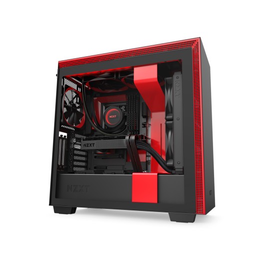 NZXT H710i - ATX Mid Tower PC Gaming Case - Front I/O USB Type-C Port - Quick-Release Tempered Glass Side Panel - Vertical GPU Mount - Integrated RGB Lighting - Water-Cooling Ready - Black/Red