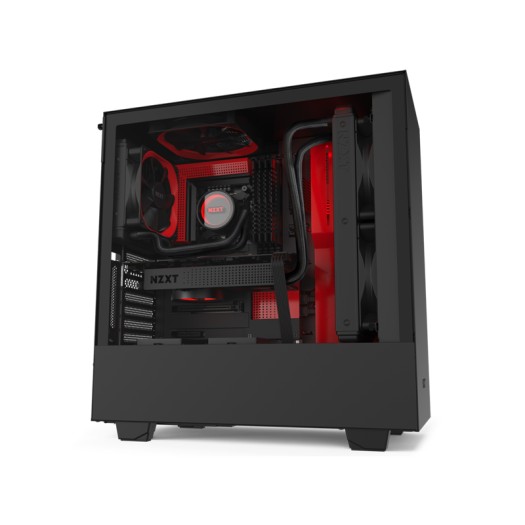 NZXT H510i - Compact ATX Mid-Tower PC Gaming Case - Front I/O USB Type-C Port - Vertical GPU Mount - Tempered Glass Side Panel - Integrated RGB Lighting- Water-Cooling Ready - Black/Red