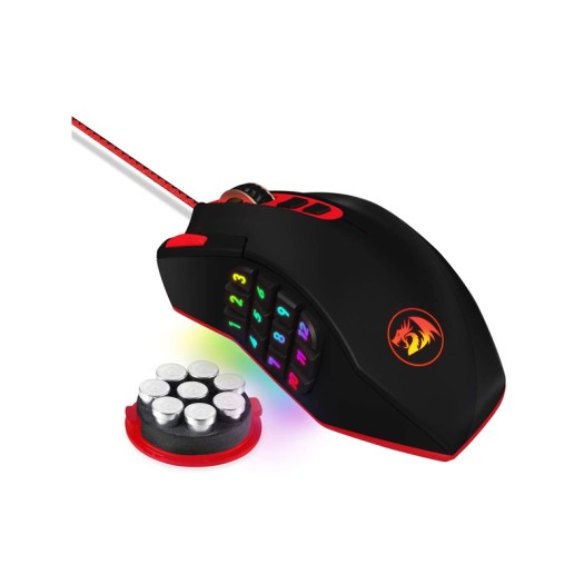 Redragon M901 Wired Gaming Mouse, MMO RGB LED Backlit Computer Mice, 12400 DPI Perdition with 18 Programmable Buttons, Weight Tuning Set for Windows PC Gaming (Black)