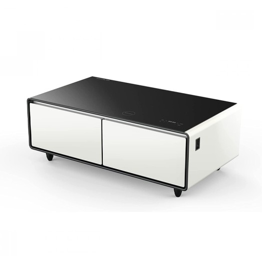 YMDA Smart Table with Fridge/Digital Music Player/USB Port for Living Room (110-230V), White/black, 129.5 X 70.5 X 46 CM - TB-135