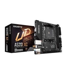 GIGABYTE A520I AC mITX AM4 Direct 6 Phases Digital PWM with 55A DrMOS, GIGABYTE Gaming GbE LAN, Intel WiFi+Bluetooth, NVMe PCIe 3.0 x4 M.2, 3 Display Interfaces, Q-Flash Plus, RGB Fusion 2.0, Motherboard